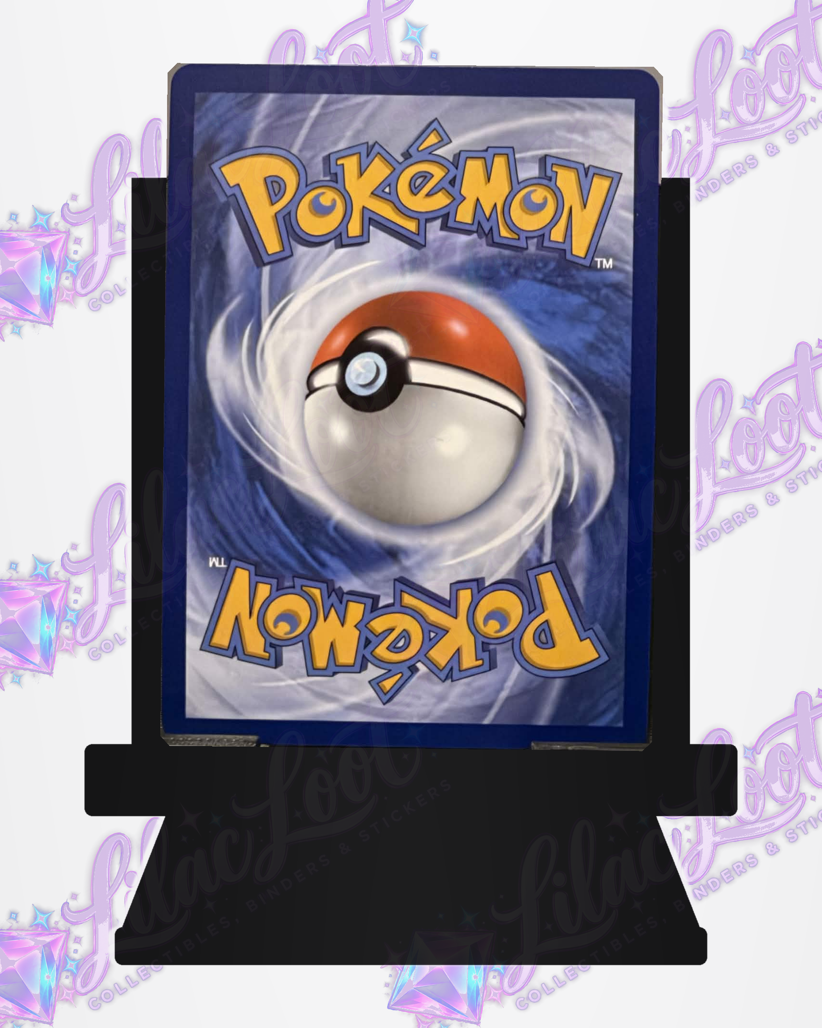 Back of the actual Mega Delphox ex 008/084 – Pitch Black (PBL) – English card with light diagonal Lilac Loot logo watermarks